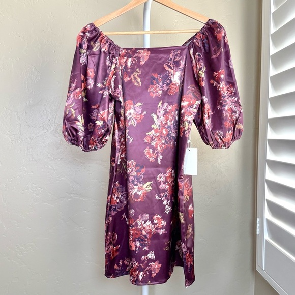 Mia Joy by Joyfolie Kira Dress Girls Size 14 in Plum Floral Satin - Picture 3 of 7